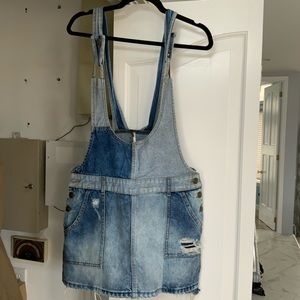 Patchwork blues mini overall dress